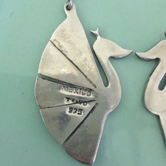 GORGEOUS Vintage Turquoise/silver peacock earrings - Picture 3 of 4